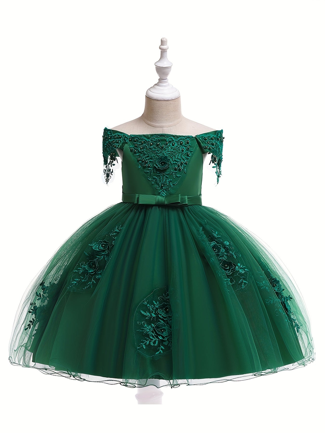 Girls Flower Beaded Embroidered Ball Gown Party Dress