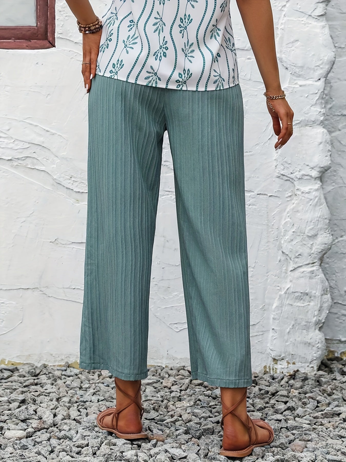 Textured Belted Straight Leg Pants for Women