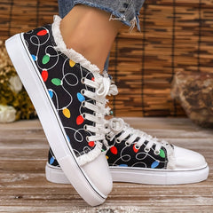 Women's Colorful Printed Lace up Low Flat Shoes Lightweight Casual Sports Shoes