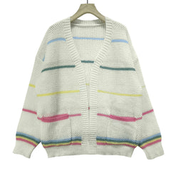 Striped Open Front Pocket Cardigan Long Sleeve Cardigan