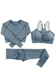 Seamless Yoga Suit Long Sleeves High Waist Slim Fit Set Women's Activewear