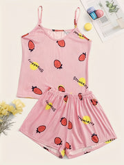 Strawberry & Stripe Print Pajama Set