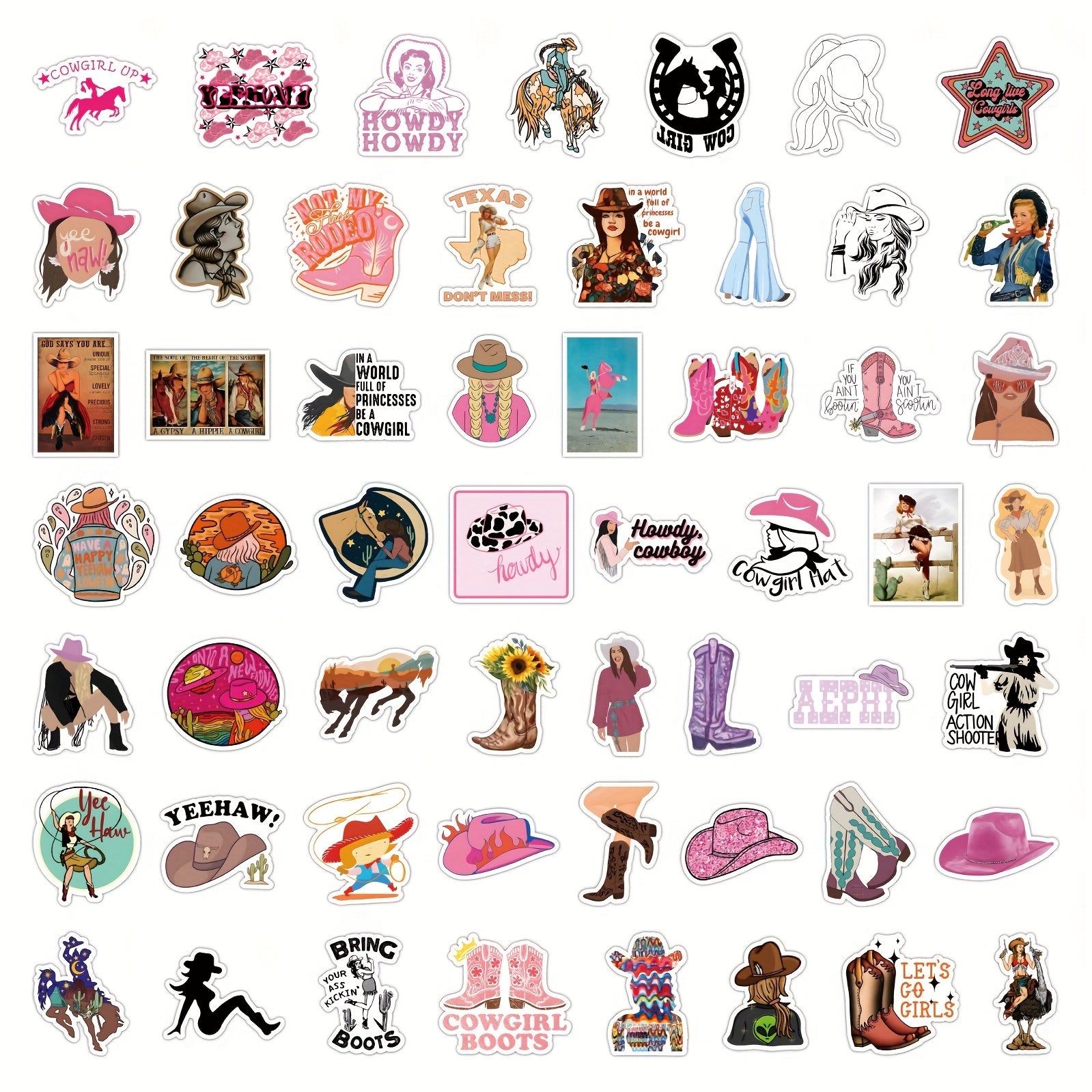 110pcs Cowgirl Stickers Pink Cowgirl Hat Western Girls Boots Stickers Pack