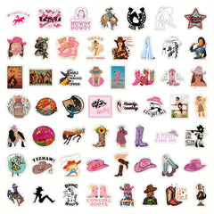 110pcs Cowgirl Stickers Pink Cowgirl Hat Western Girls Boots Stickers Pack