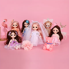 6pcs Mini Princess Doll Set with Accessories Mixed Colors