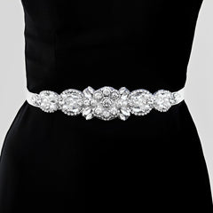 Crystal Bridal Belt with Organza Ribbon for Gowns