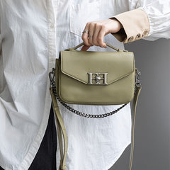 Vintage Green Crossbody Bag with Metallic Chain & Embossed H Soft Two Layer