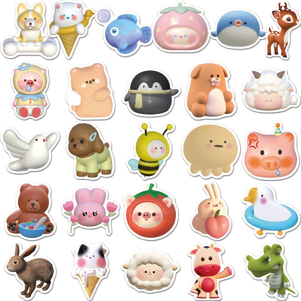 52pcs 3D Animal Waterproof Stickers For Luggage Phone Case Notebooks