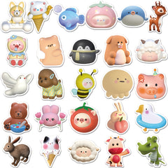 52pcs 3D Animal Waterproof Stickers For Luggage Phone Case Notebooks