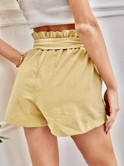 Ruffle Trim Shorts with Tie Waist for Women