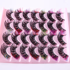 Colorful Layered Faux Mink False Eyelashes - 14 Pairs