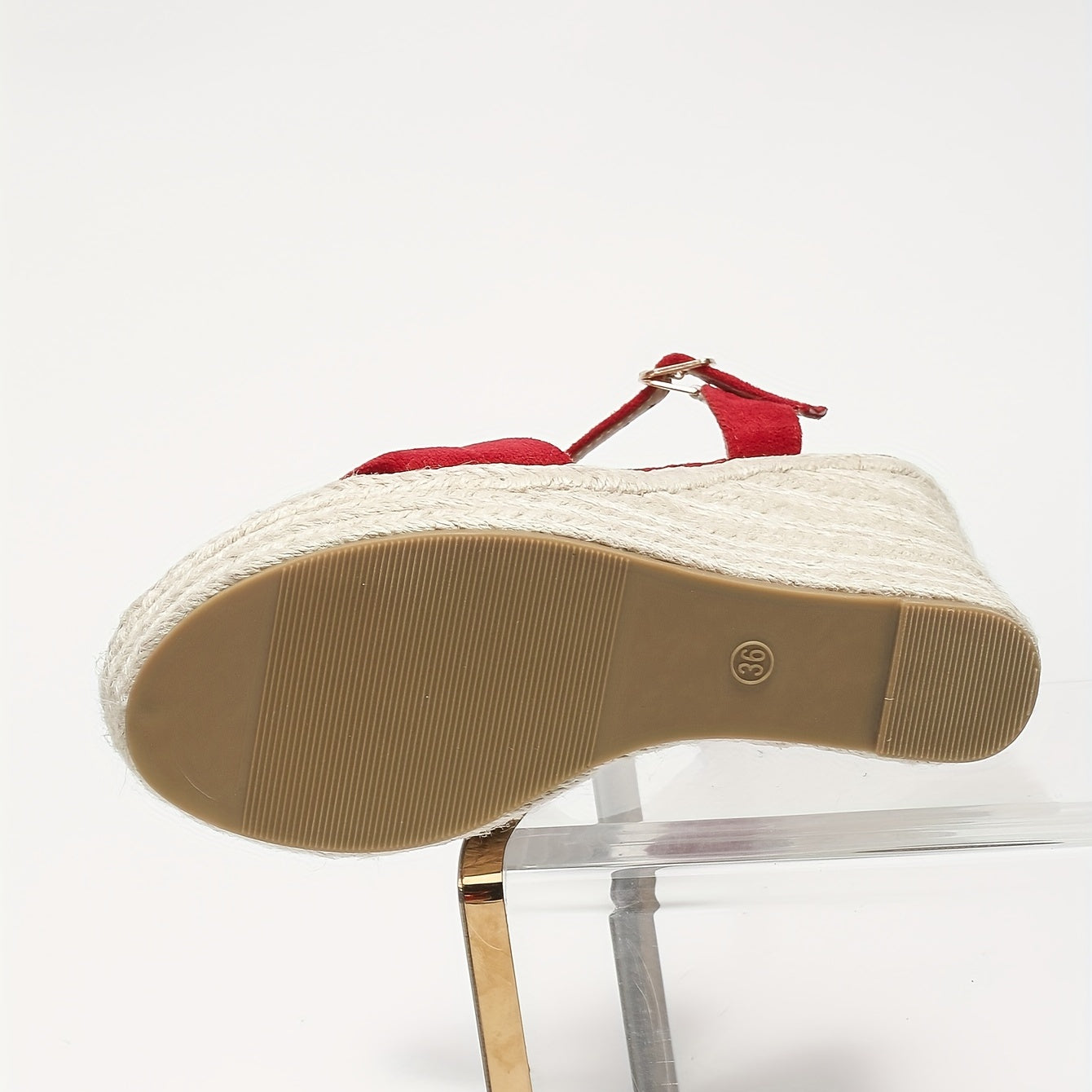 Red Wedged Heeled Sandals with Buckle Strap