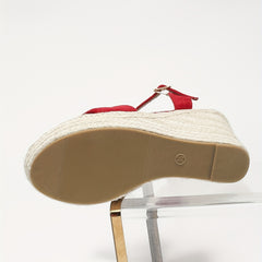 Red Wedged Heeled Sandals with Buckle Strap