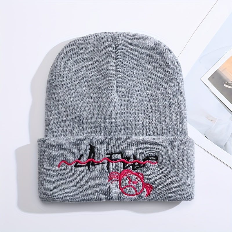 Lil Peep Cartoon Embroidery Knit Hat Outdoor Warm Pullover Hip hop Cold Hat