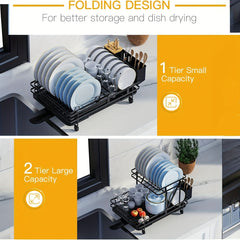Foldable Dish Rack Double Layer Drain Basket Space-saving Kitchen Accessory
