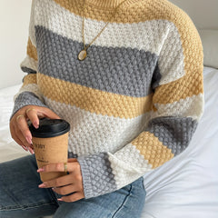 Striped Print Crew Neck Sweater for Fall & Winter