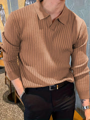 Solid Knit Shirt Men's Casual V Neck Pullover Sweater For Winter