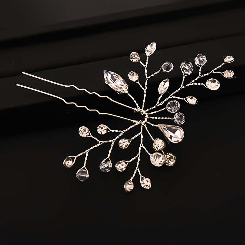 Crystal Bride Wedding Hair Pins Rhinestone Flower Hair Piece