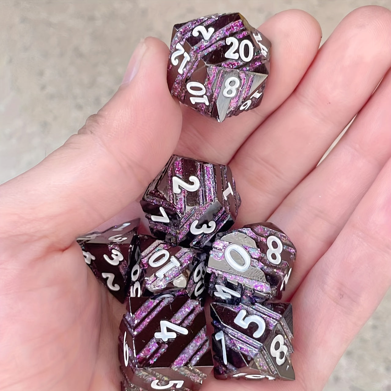 Metal Dice Set Purple Striped Board Game Set