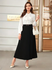 Solid High Waist Pleated Maxi Skirt Spring Fall Women's Clothing