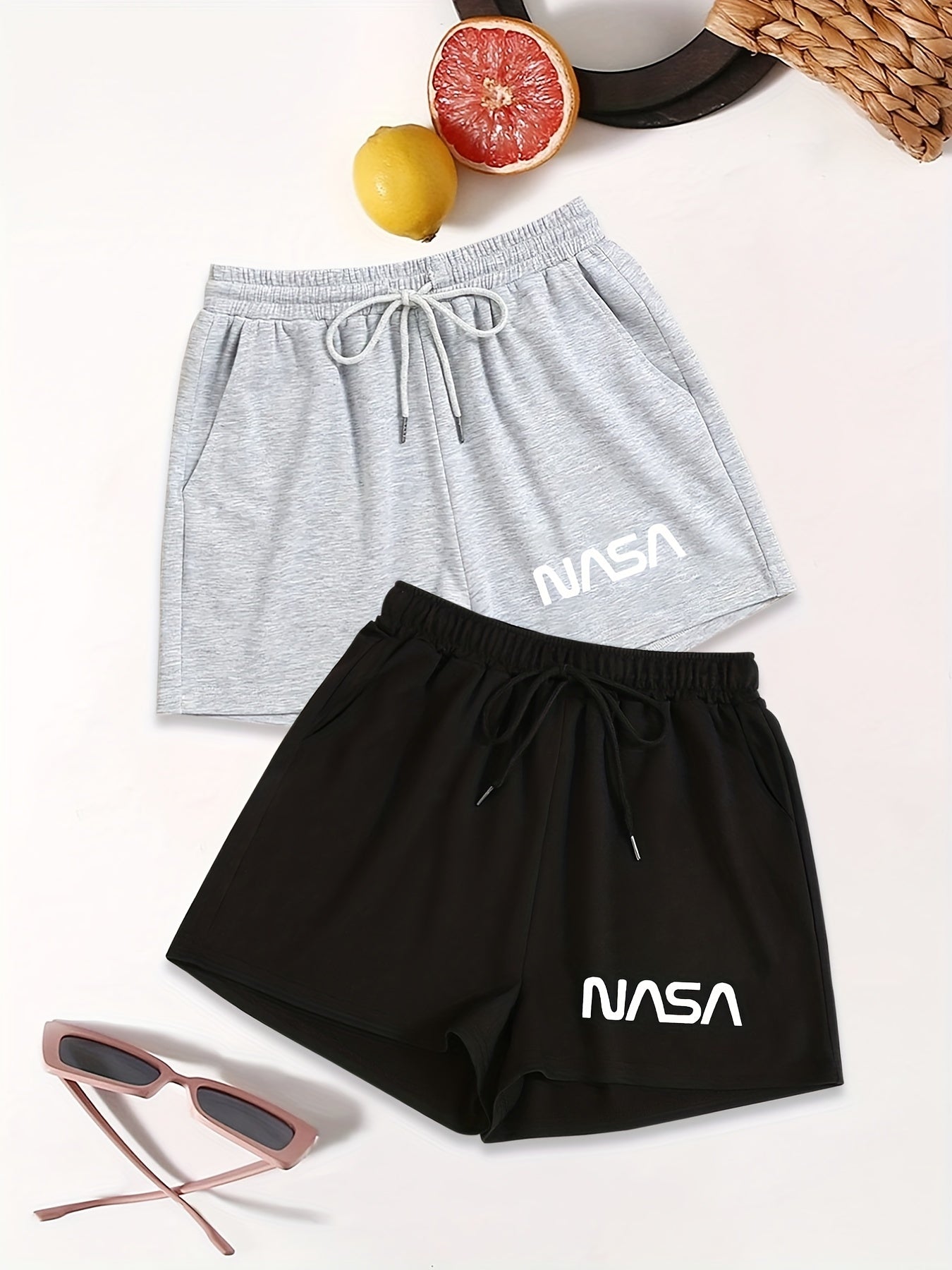 Summer Casual Shorts 2 Pack Sporty Drawstring Waist Women's Clothing