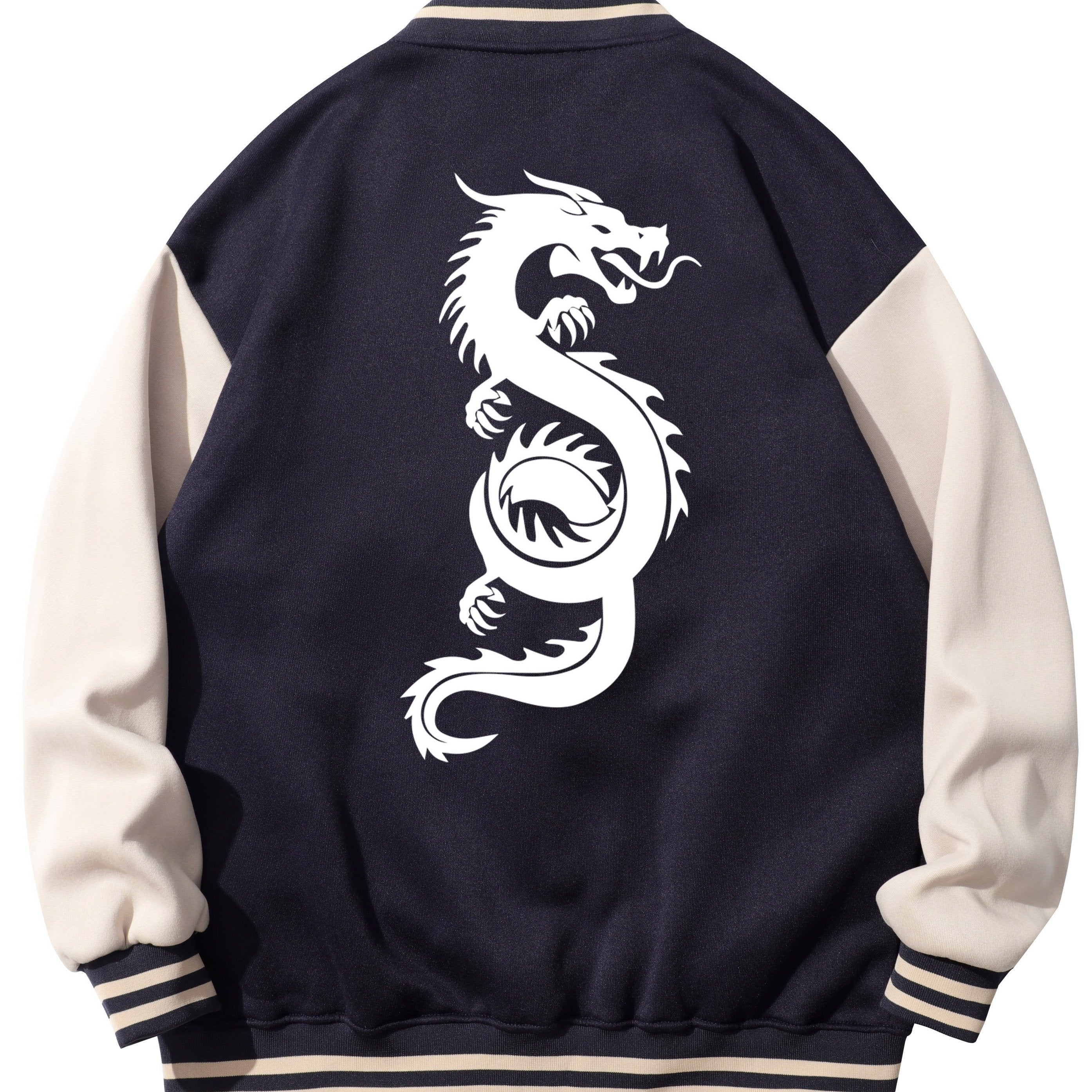 Dragon Print Casual Varsity Jacket Men's Lightweight Button Up Jacket