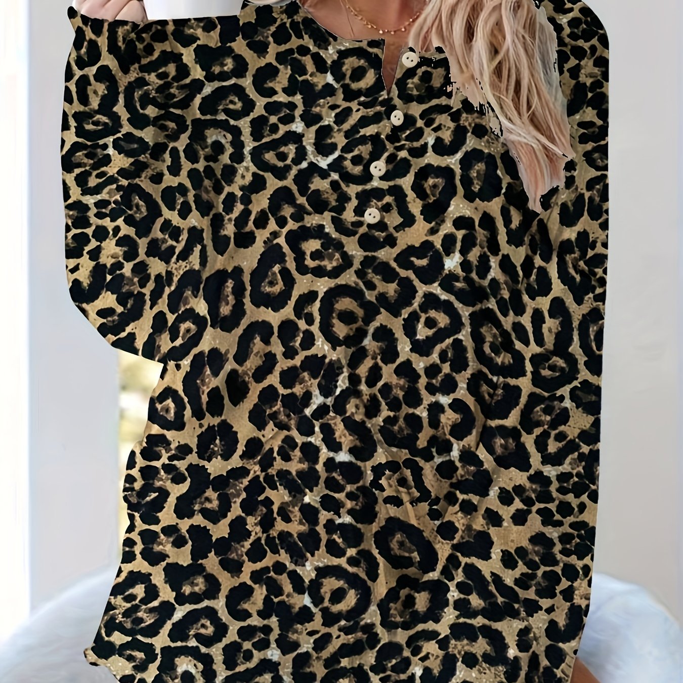 Leopard Print Lantern Sleeve Top & Shorts Set
