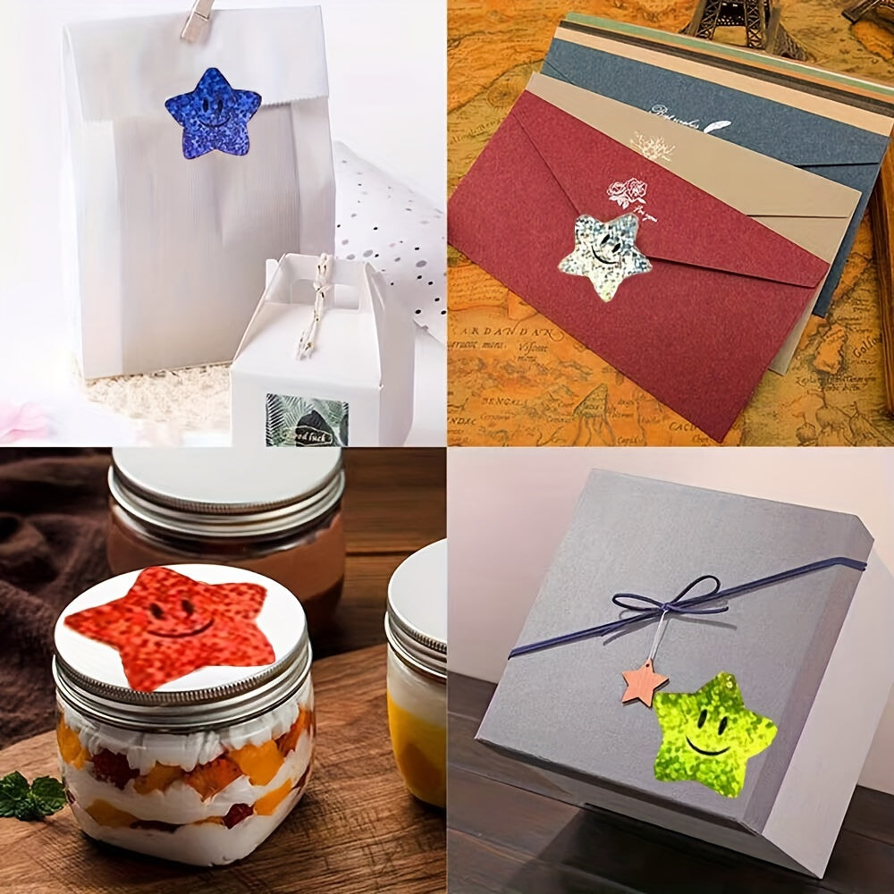 500pcs Rainbow Laser Star Stickers Roll Thank You Commercial Decoration