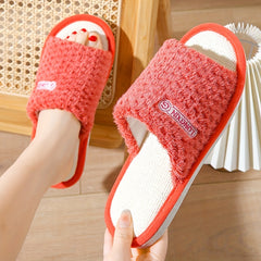 Women's Faux Fur Slippers with Linen Sole