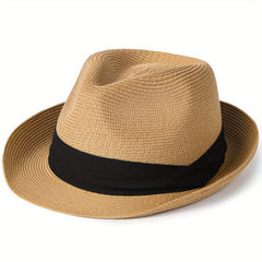 Short Brim Sun Hat Foldable Straw Jazz Hat Fedora Cap Outdoor Beach Hat