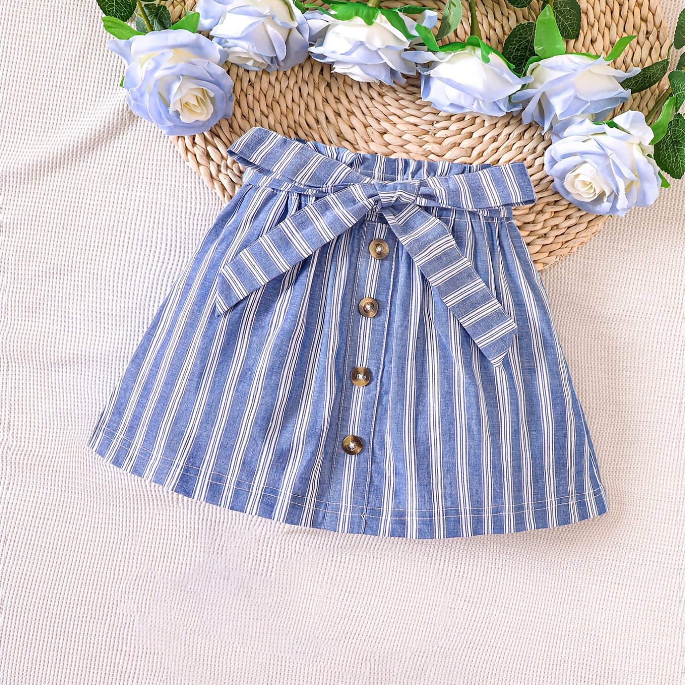 Toddler Girls Stripes Graphic Cotton Belted Skirt