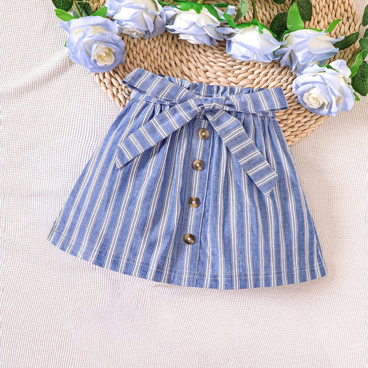 Toddler Girls Stripes Graphic Cotton Belted Skirt