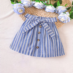 Toddler Girls Stripes Graphic Cotton Belted Skirt