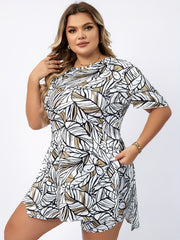 Leaf Print Lounge Set Short Sleeve Top & Shorts Pajama Two Piece
