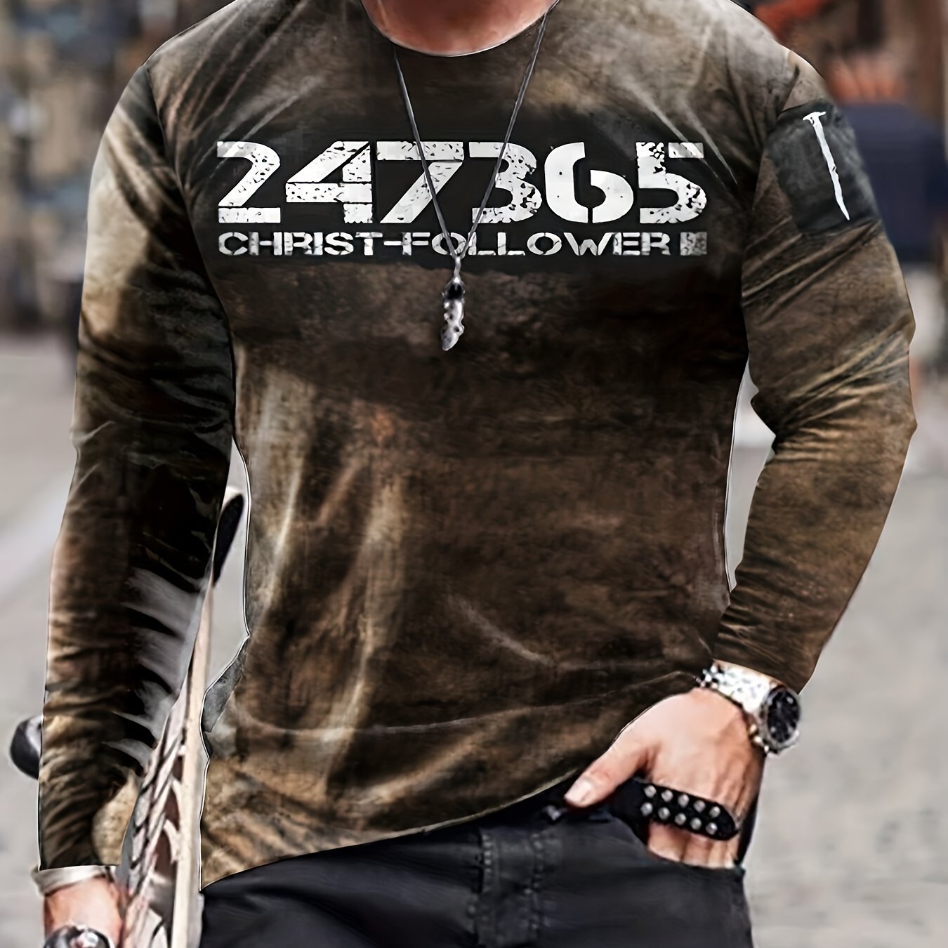 CHRIST FOLLOWER Print Men's Long Sleeve Vintage Novelty T shirt