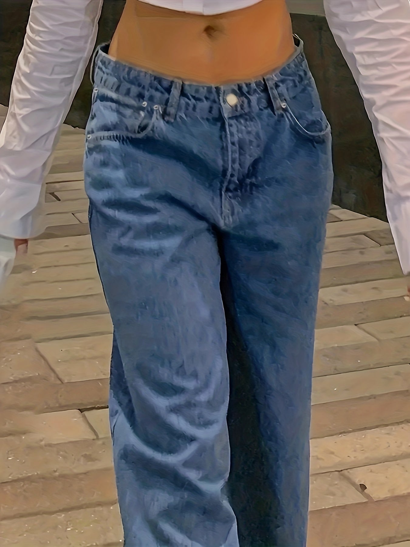 Wide Leg Medium Washed Jeans Loose Fit