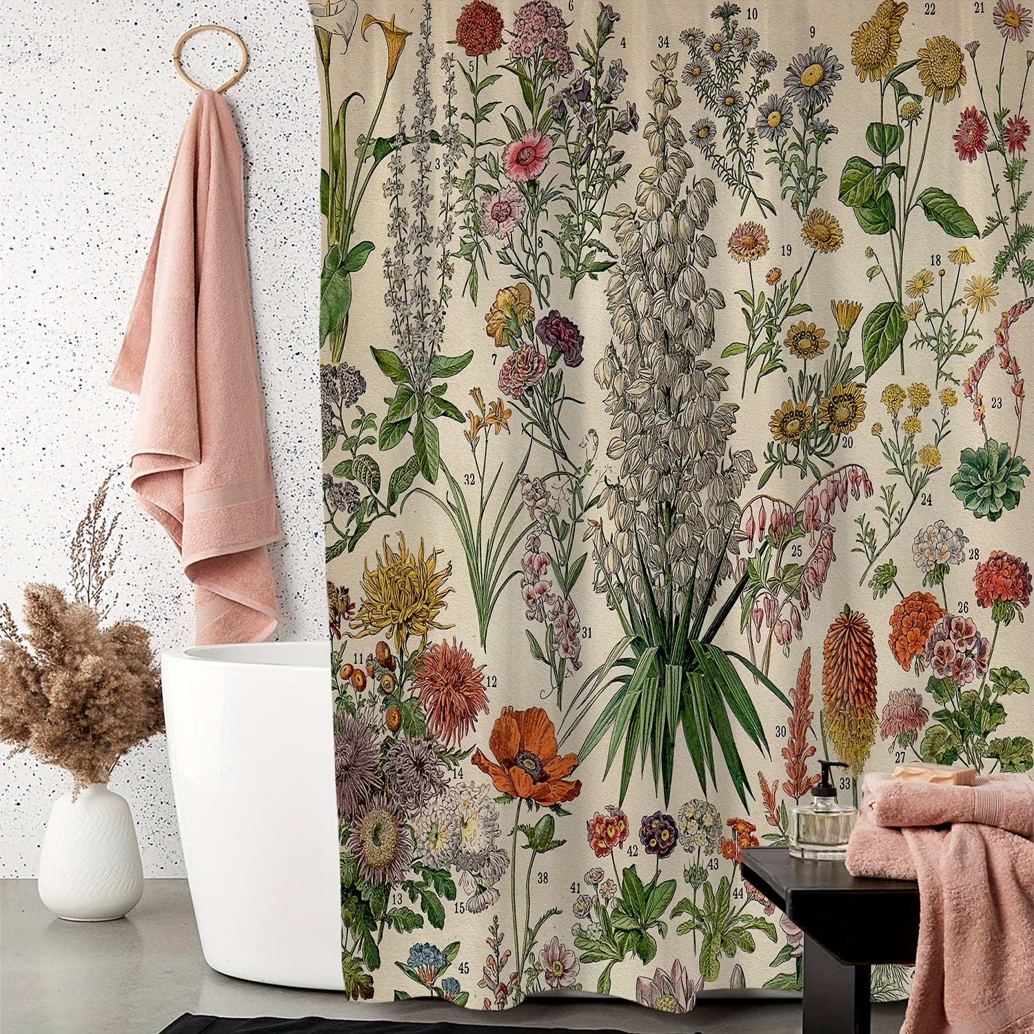 Green Floral Print Shower Curtain Waterproof Fabric Bathroom Decor 180x180