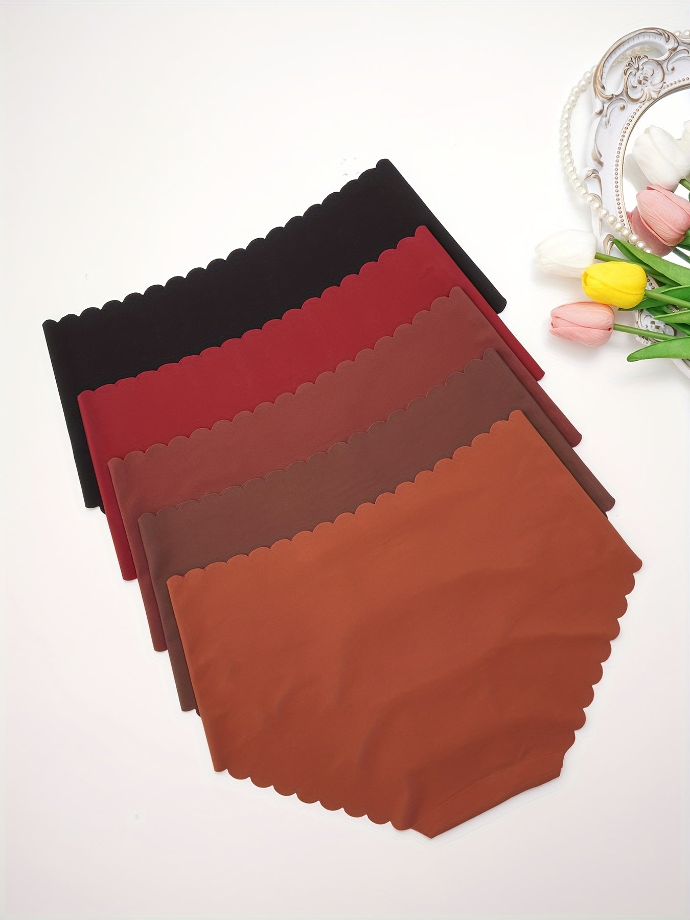 5pcs Seamless Solid Briefs Scallop Trim Intimates Panties Women's Lingerie