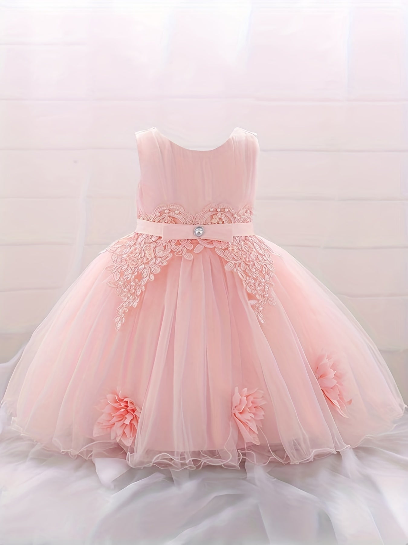 Baby Princess Birthday Dress with Flower Decor