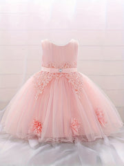 Baby Princess Birthday Dress with Flower Decor