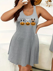 Halloween Dog & Pumpkin Print Tank Sleep Dress