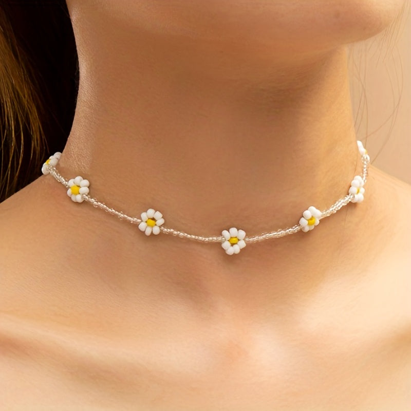 10 Small Flowers Beaded Necklace for Girls