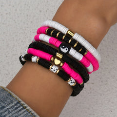 6 Pcs Soft Pottery Beaded Bracelet Set for Summer Beach