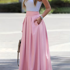 High Waist Ruched Maxi Skirt Solid Color Women's Clothing