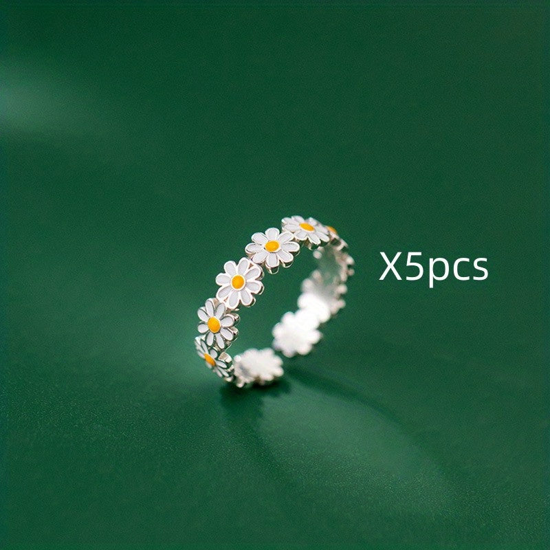 Enamel Sunflower Open Adjustable Ring Girls Decor