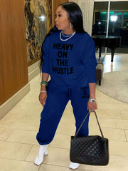 Casual Two piece Set Crew Neck Long Sleeve Tops & Drawstring Jogger Pants