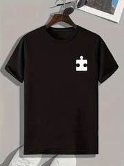Puzzle Pattern Print Men's Sports T-shirt Graphic Tee for Fitness Activities