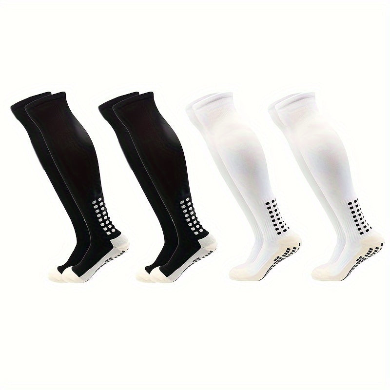 4 Pairs Non-slip Football Socks With Grip Pads Knee Soccer Socks