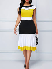 Sleeveless Pencil Dress with Ruffle Trim for Women
