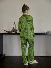 Geometric Print Pajama Set Long Sleeve Top & Pants